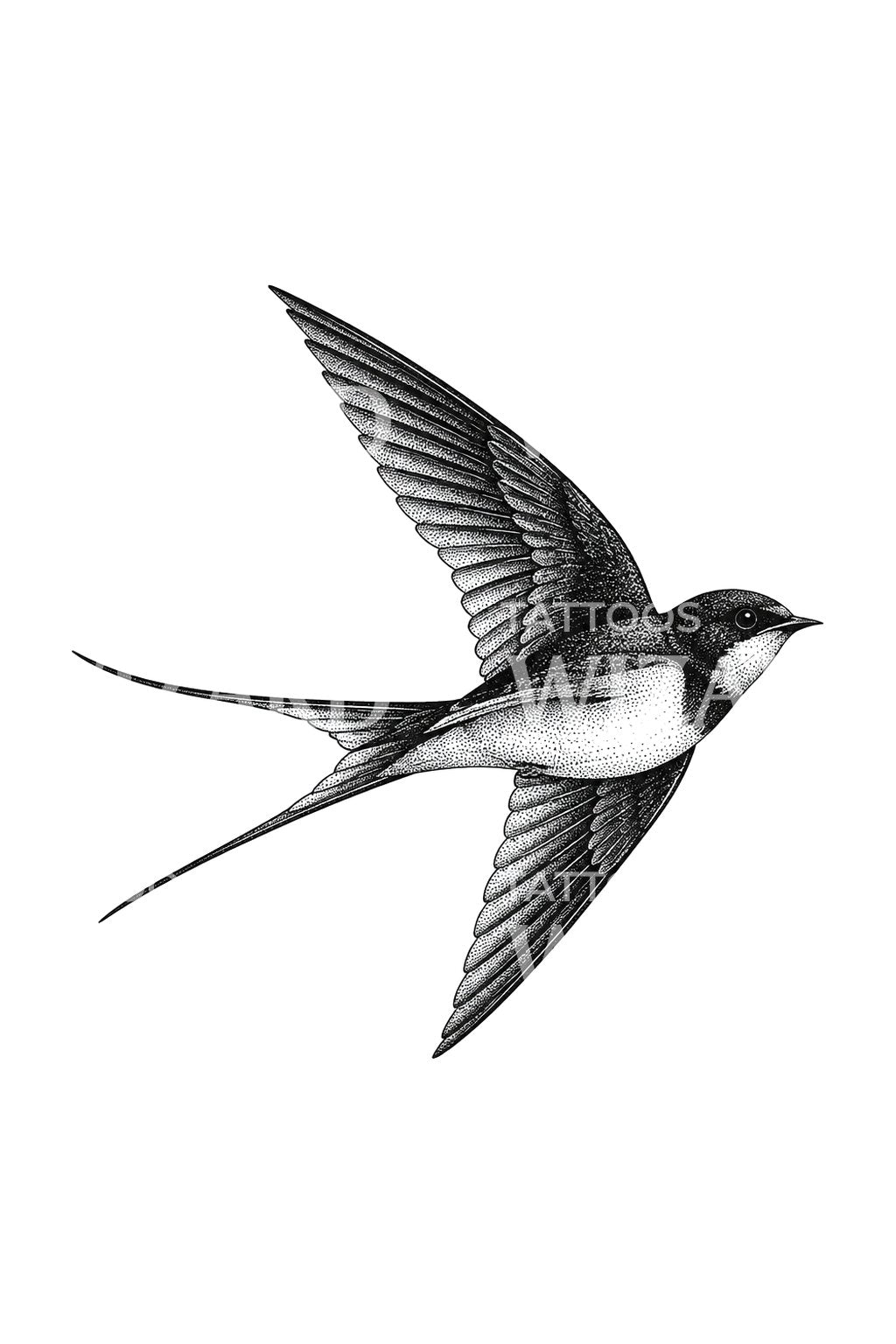 Stippled Swallow in Flight Tattoo Design