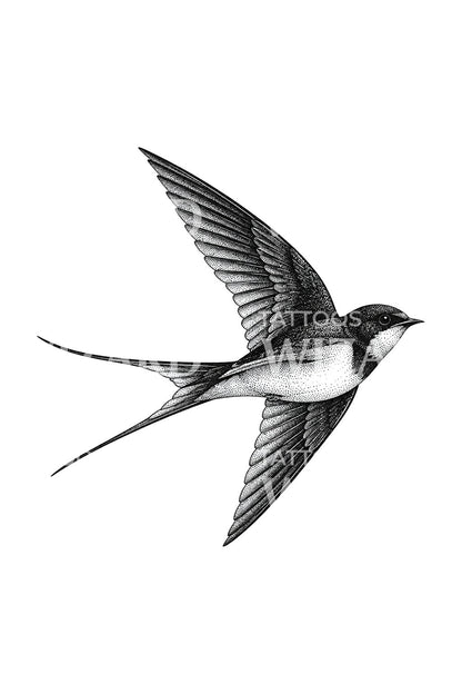 Stippled Swallow in Flight Tattoo Design