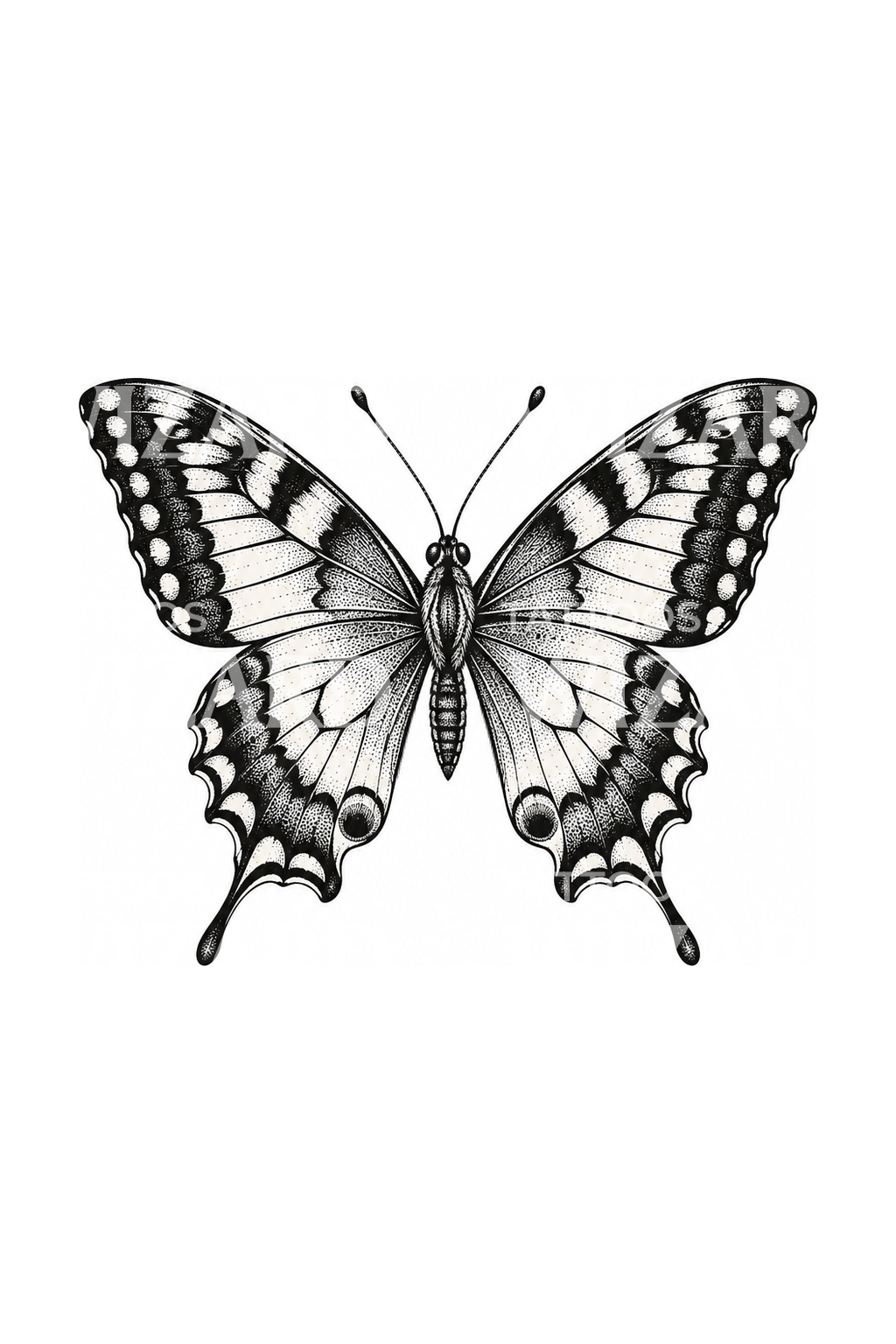 Tatouage papillon machaon en dotwork