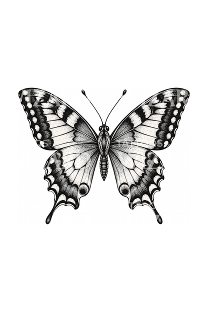 Tatouage papillon machaon en dotwork