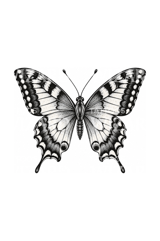 Tatouage papillon machaon en dotwork