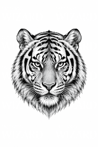 Prikket tigeransigt Dotwork tattoo design