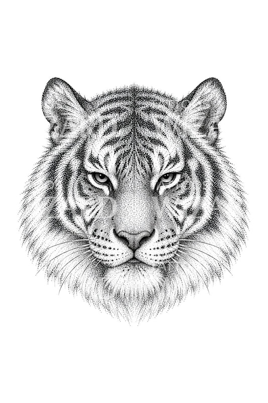 Tattoo-ontwerp met gestippeld tijgergezicht