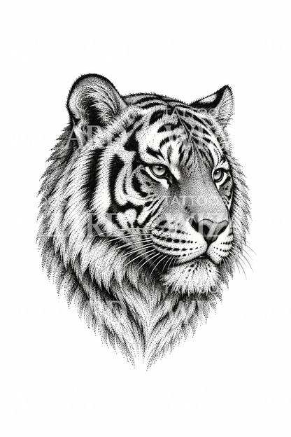 Noktalı kaplan başı dotwork dövme tasarımı