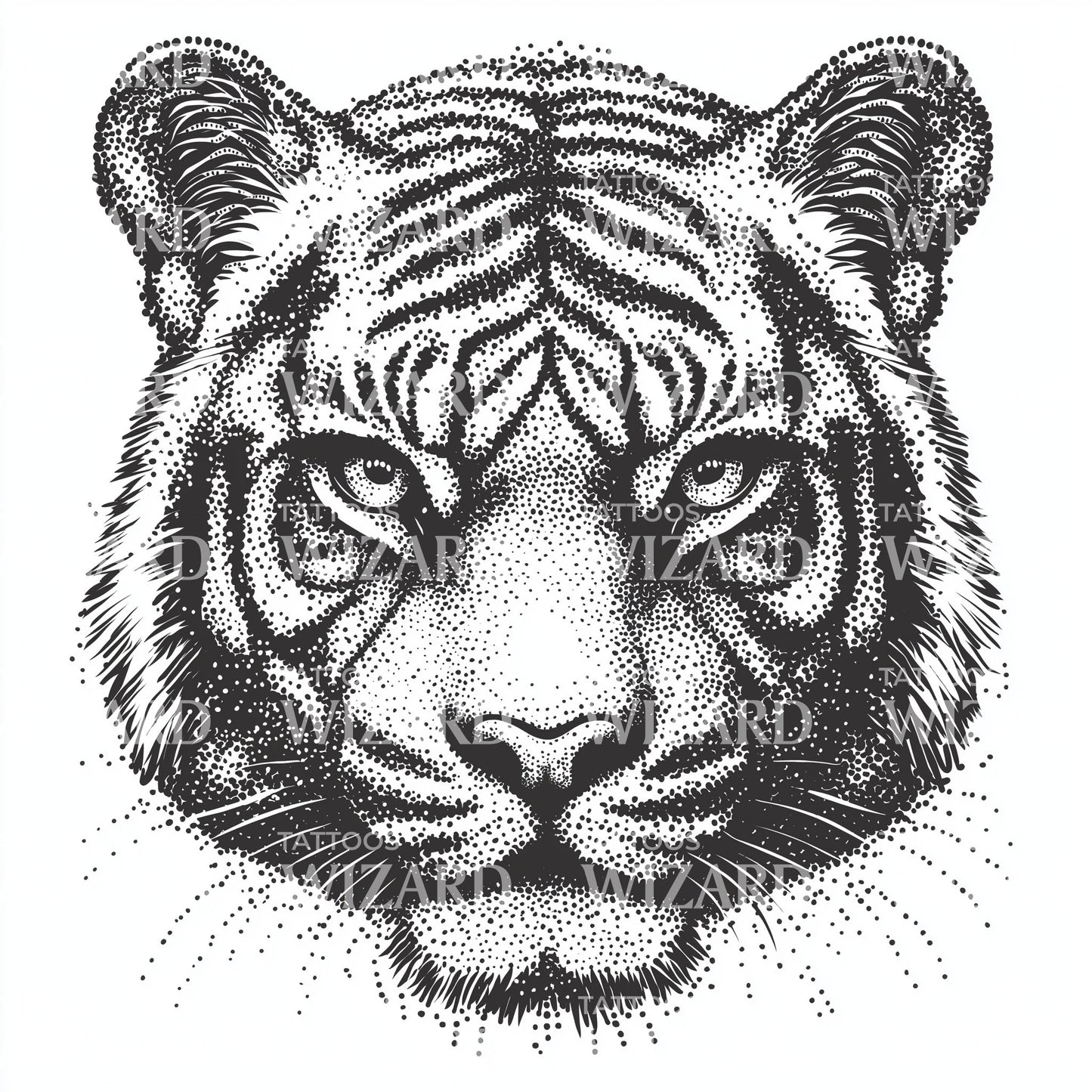 Stippled Tiger Portrait Tattoo Design