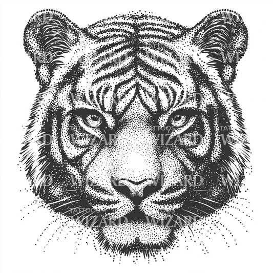 Stippled Tiger Portrait Tattoo Design