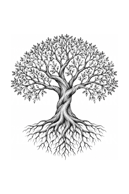 Stippled Tree of Life with Roots Dotwork Tattoo