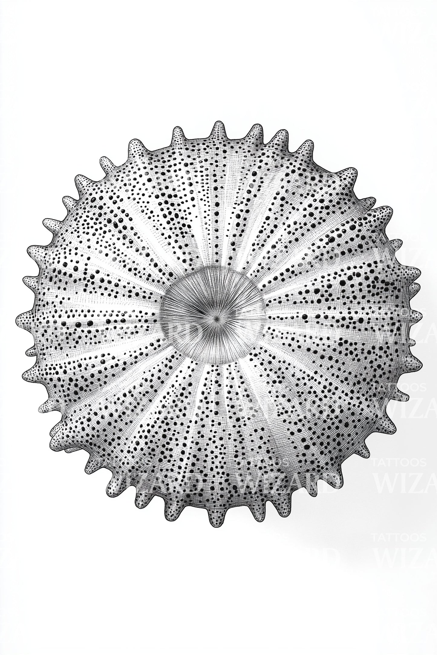 Stippled Urchin Disc Tattoo Design