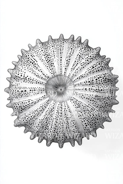 Stippled Urchin Disc Tattoo Design
