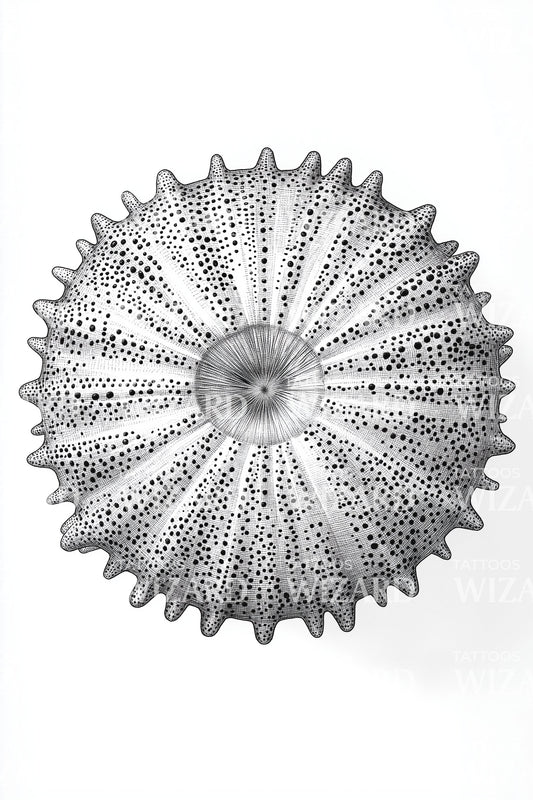 Stippled Urchin Disc Tattoo Design