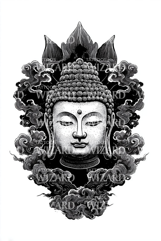 Stone Buddha Portrait Tattoo Design