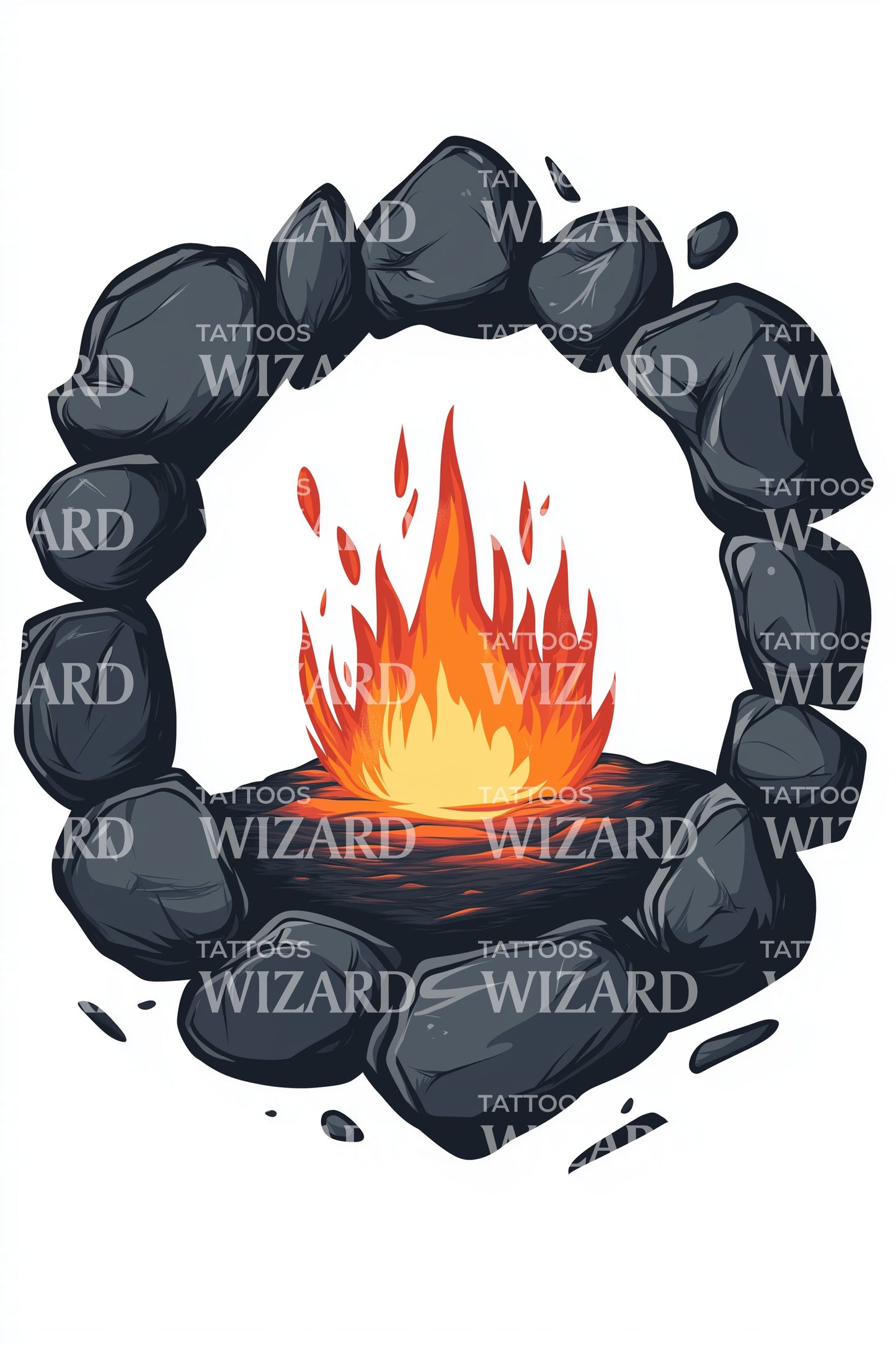 Stone Circle Campfire Tattoo Illustration