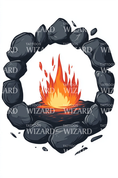 Stone Circle Campfire Tattoo Illustration