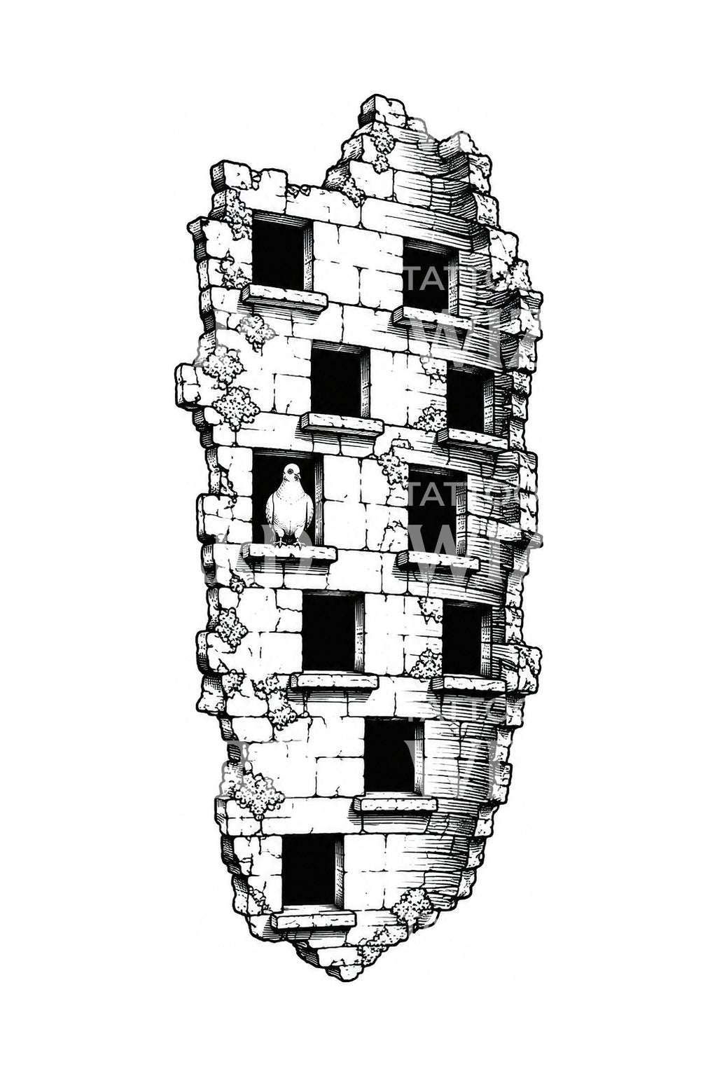 Diseño de tatuaje de palomar de piedra con paloma