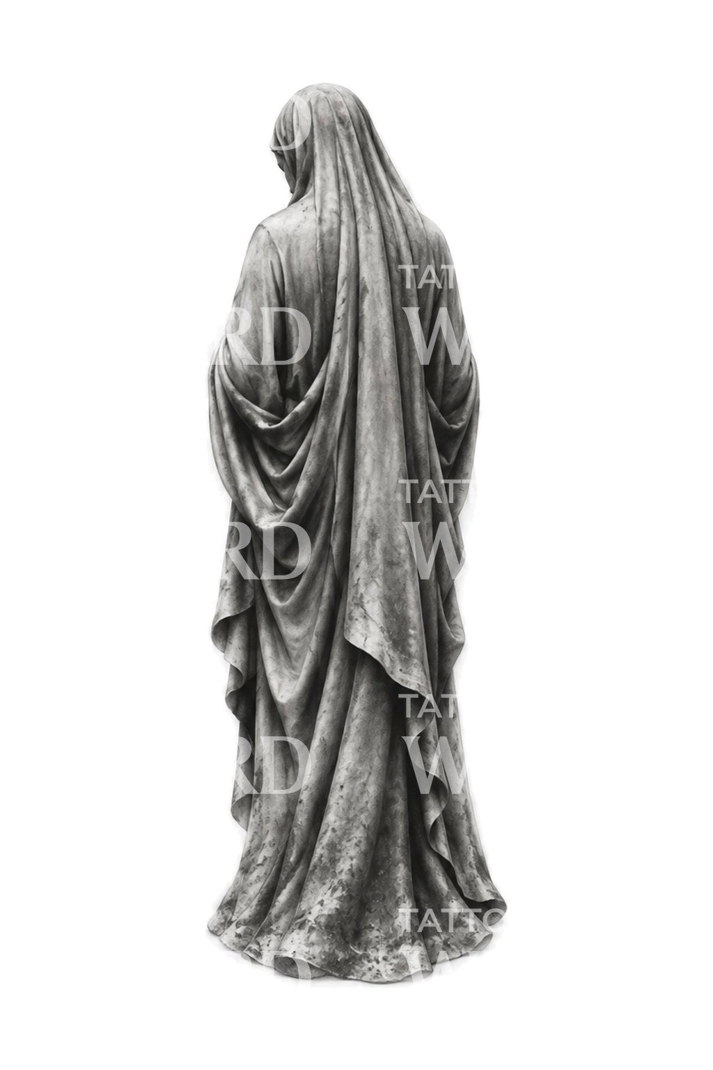 Ilustração de figura de pedra em dobras profundas de véu