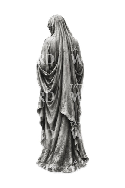 Ilustração de figura de pedra em dobras profundas de véu