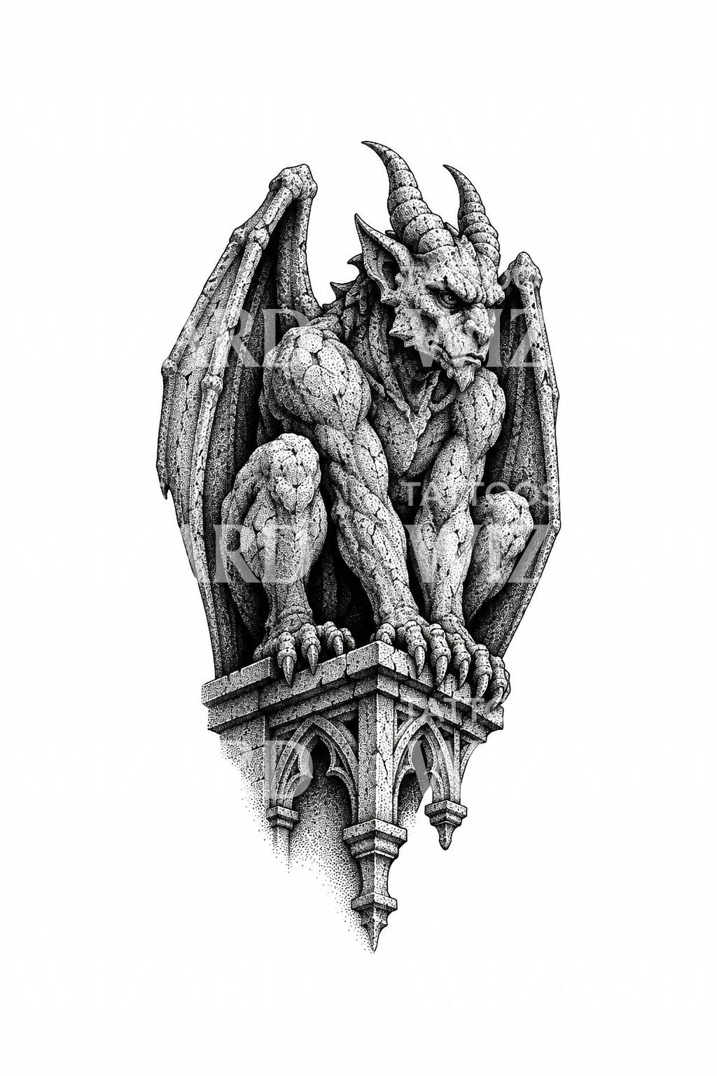 Gotik çıkıntı üzerinde taş gargoyle, dövme tasarımı