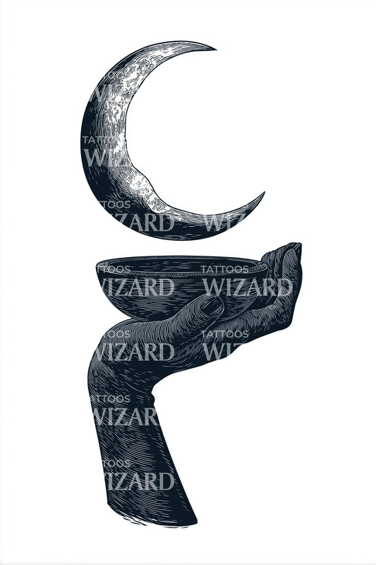 Stone Hand Crescent Vessel Tattoo Idea