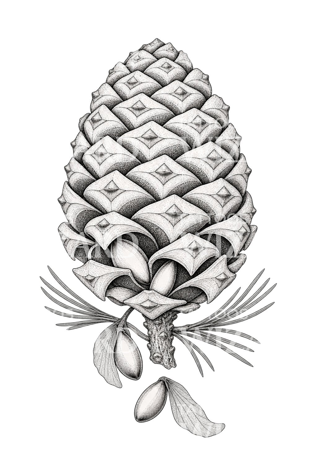 Tattoo-Design einer Pinienzapfen-Steinfrucht und Nüsse