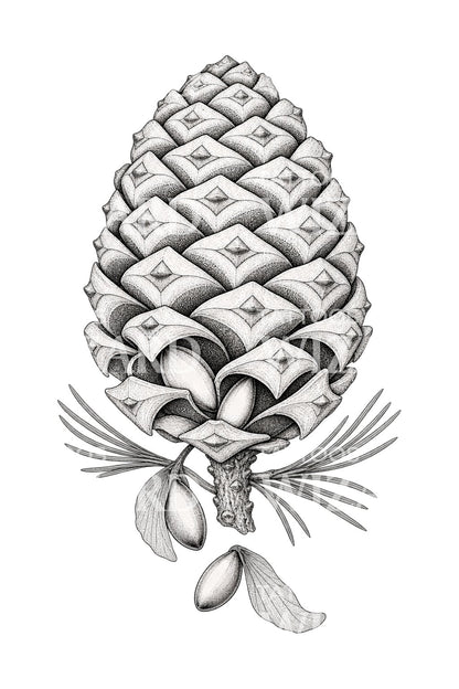 Tattoo-Design einer Pinienzapfen-Steinfrucht und Nüsse