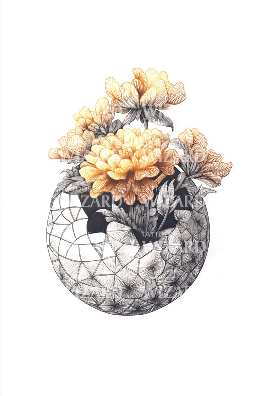 Steinvase Pfingstrosen Tattoo Design