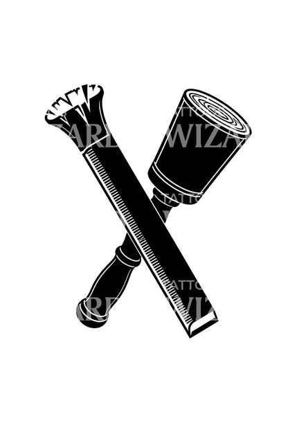 Stonemason Chisel and Mallet Tattoo Design