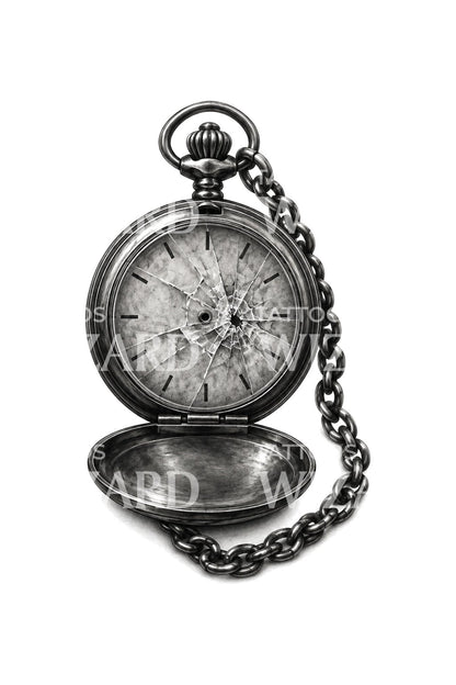 Stopped Time Silver Watch Tattoo Illustration