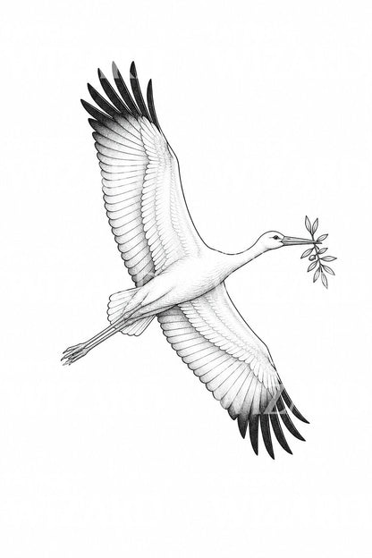 Tatoveringsillustration af stork i flugt