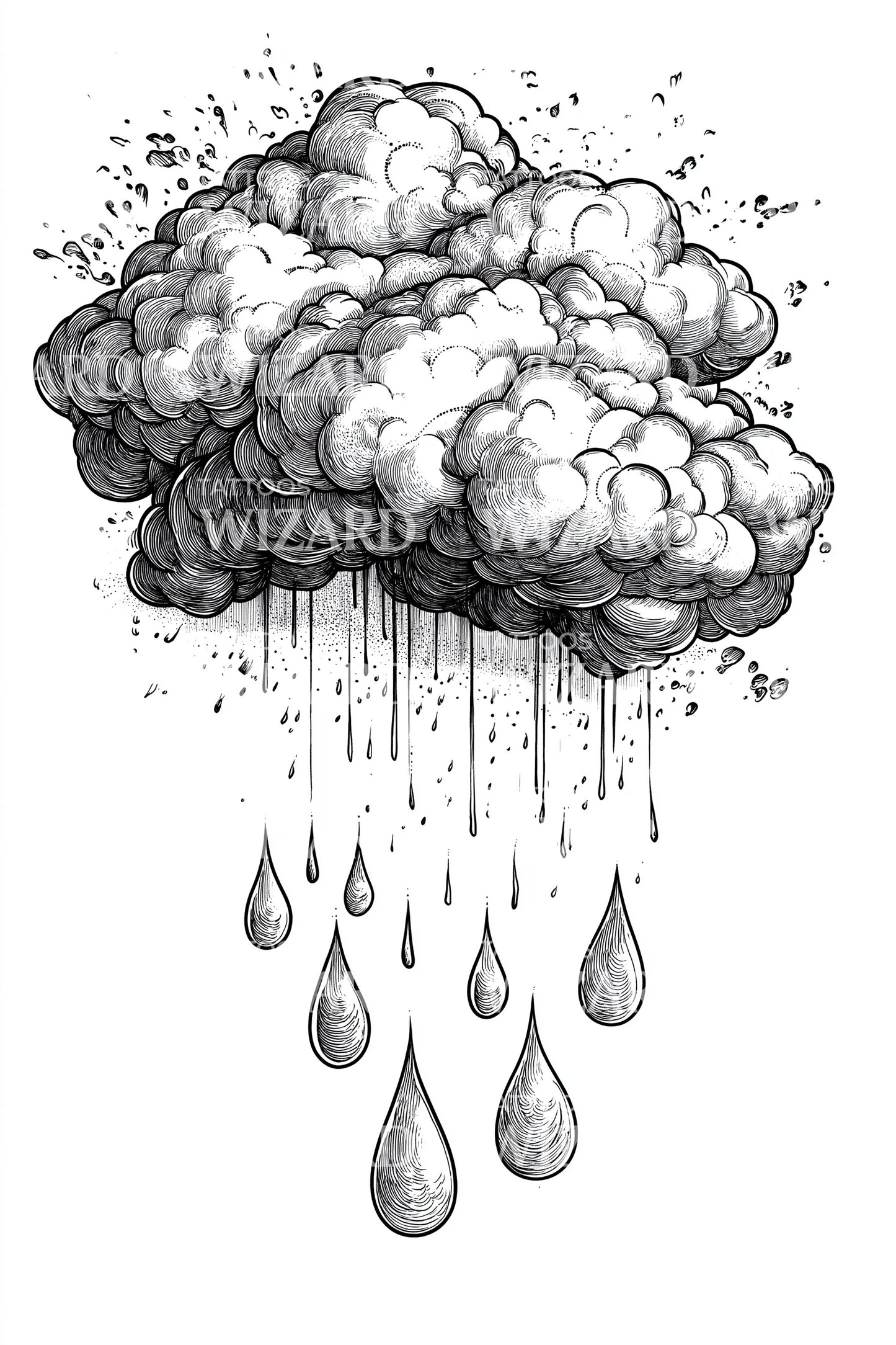 Storm Cloud Raindrops Tattoo Illustration