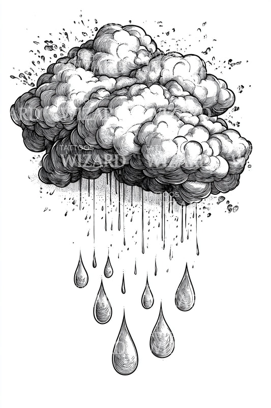 Storm Cloud Raindrops Tattoo Illustration