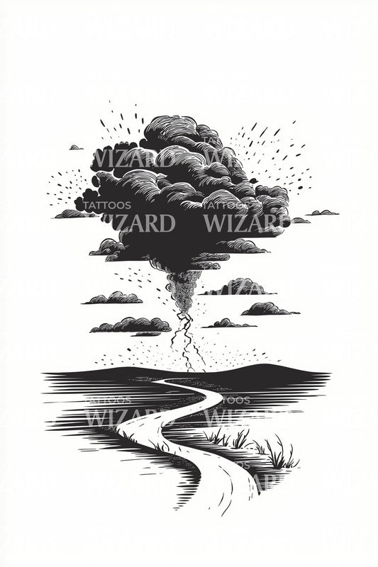 Storm Cloud River Horizon Tattoo Design