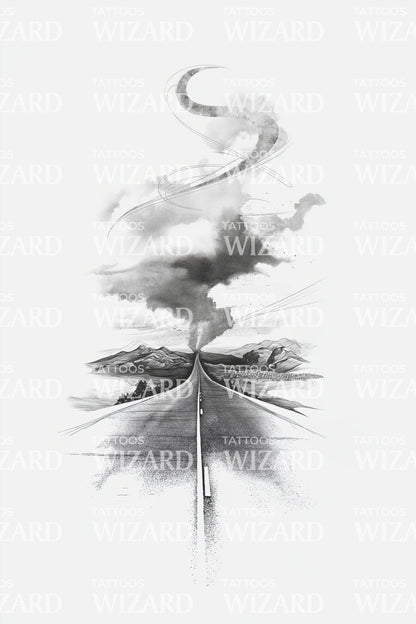 Storm Cloud Tree Tattoo Design