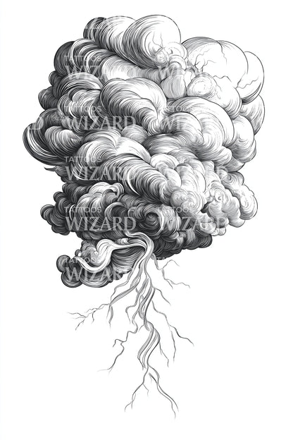 Storm Cloud with Lightning Tattoo Design