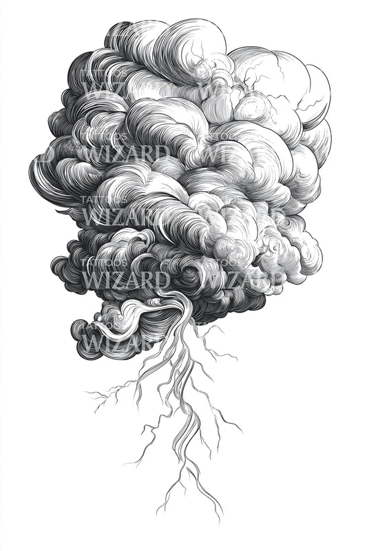 Storm Cloud with Lightning Tattoo Design