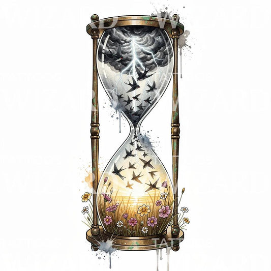 Storm Hourglass Tattoo Illustration