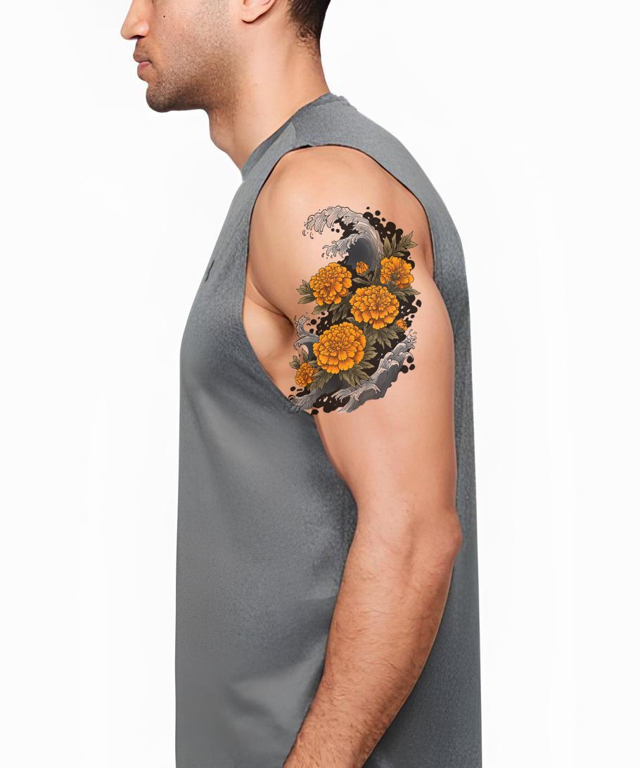 Storm Wave Marigold Tattoo Design