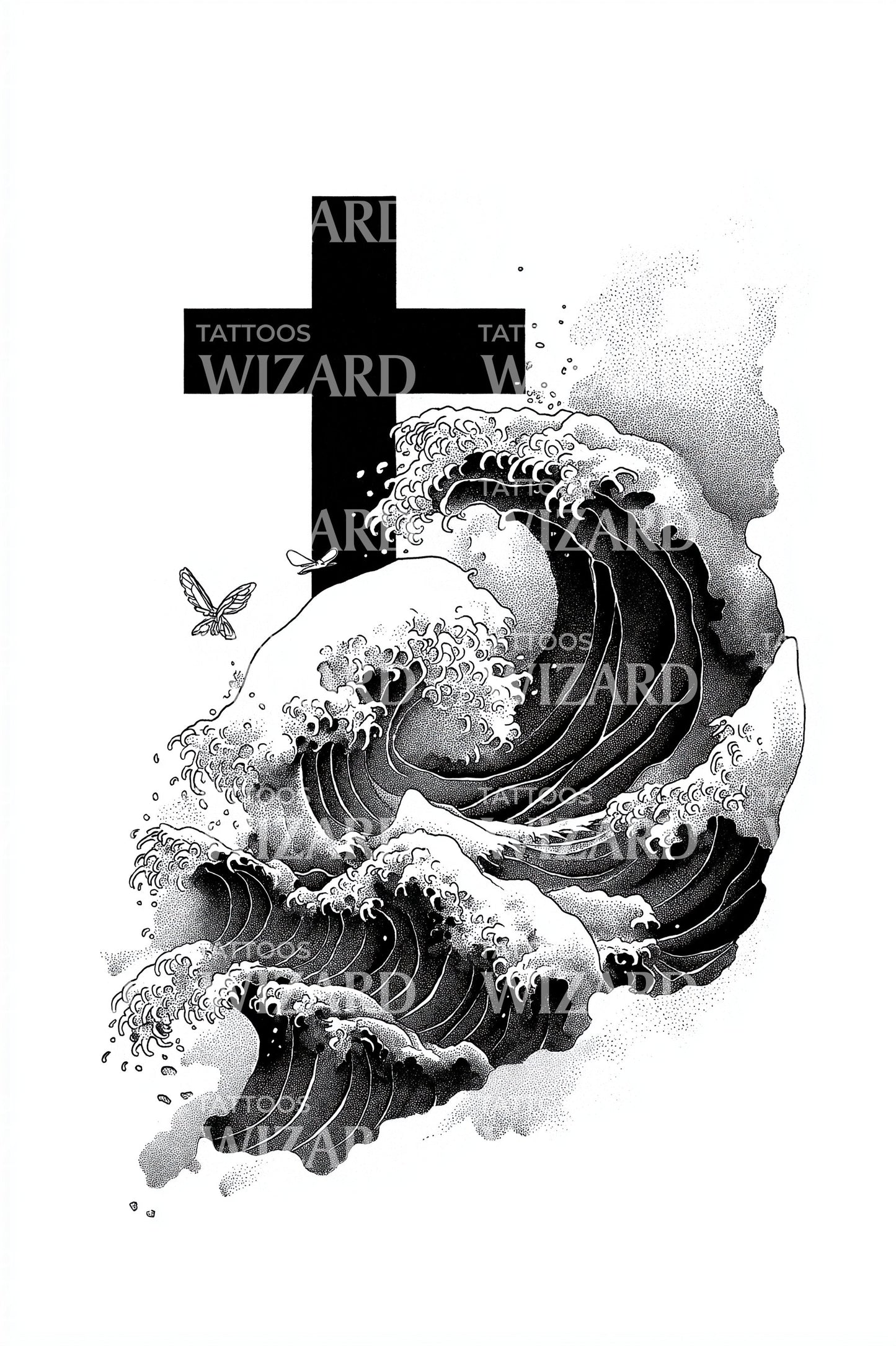 Storm Surge Cross Tattoo Design