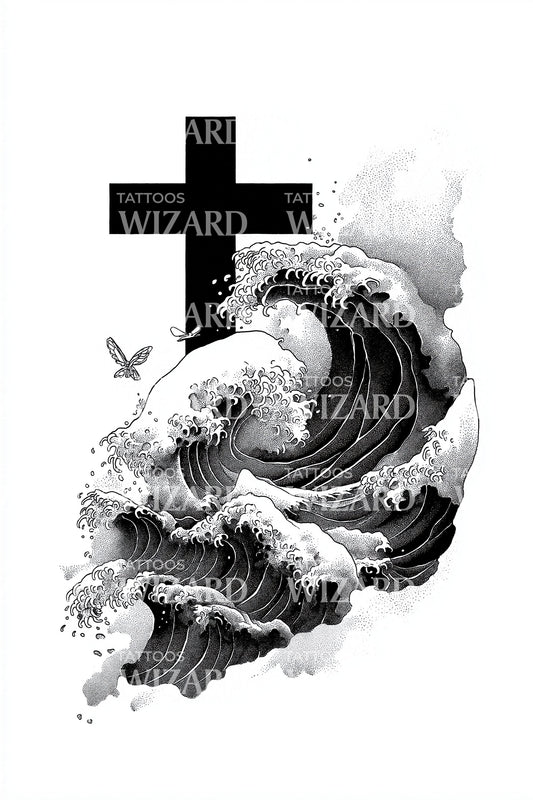 Storm Surge Cross Tattoo Design