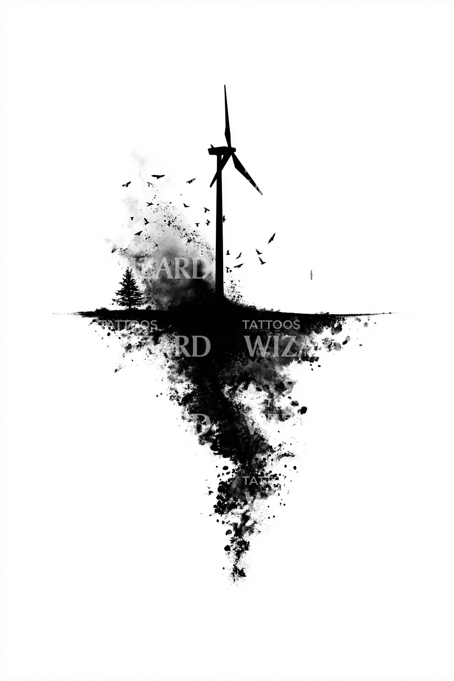 Storm Wind Turbine Tattoo Illustration