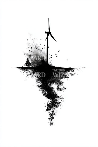 Storm Wind Turbine Tattoo Illustration