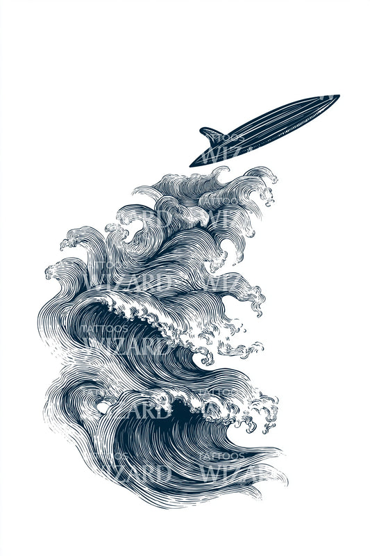 Stormy Sea with Board Tattoo Design