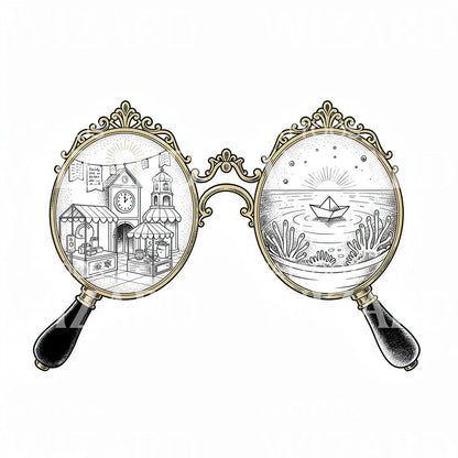 Storybook Binoculars Tattoo Illustration