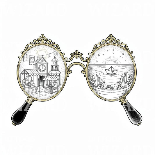 Storybook Binoculars Tattoo Illustration