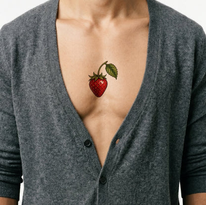 Lille jordbær med blad som tatovering
