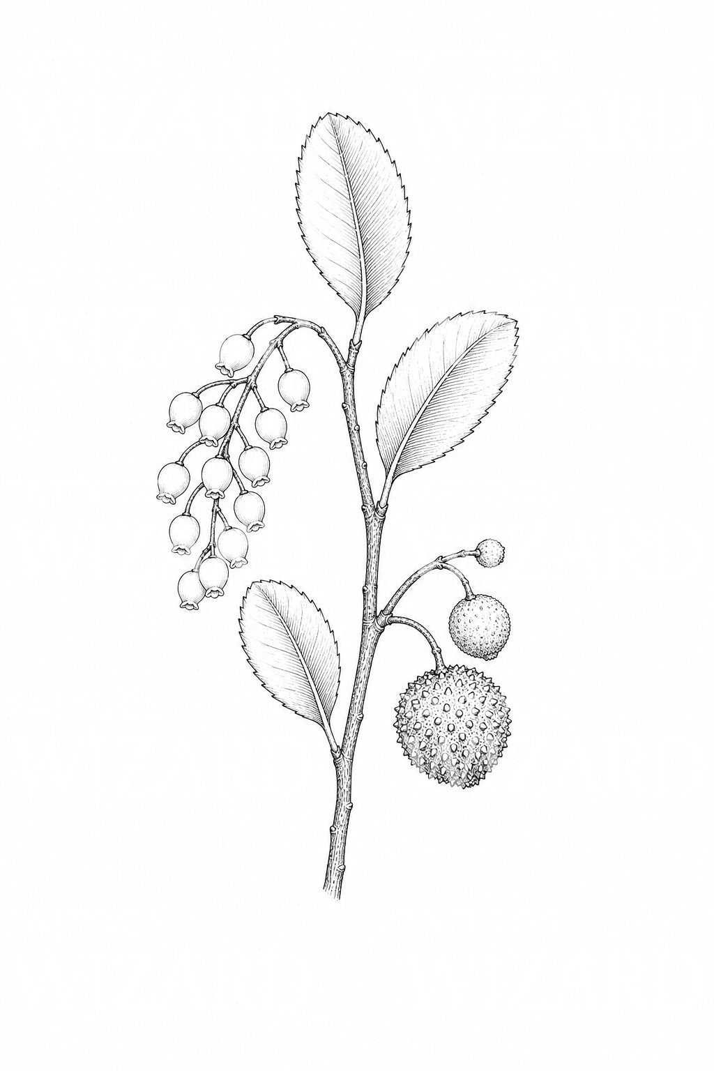 Tattooontwerp met bloemen en vruchten van de aardbeiboom