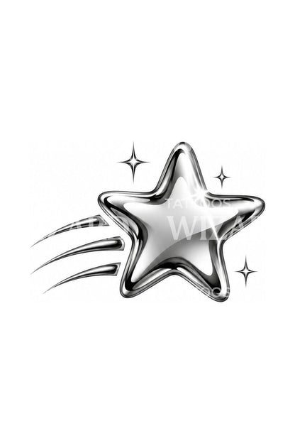 Streaking Silver Star Y2K Tattoo Design