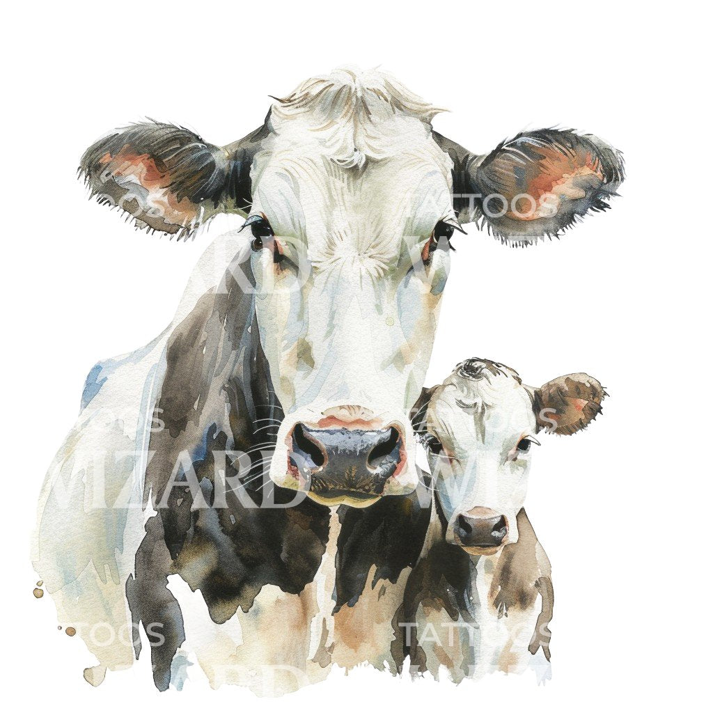 String Cow Mother and Daughter Tattoo Idea