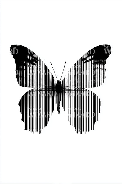 Striped Butterfly Minimal Tattoo Design
