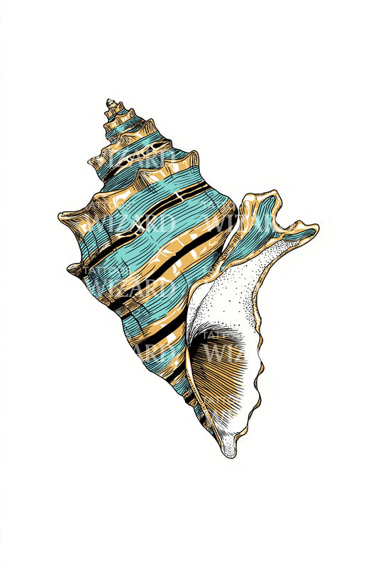 Gestreept Conch Embleem Tatoeage Ontwerp