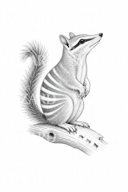 Striped Numbat Fine Line Tattoo Design